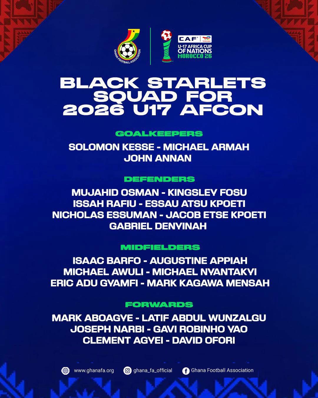 Black Starlets Squad Named as Ghana Returns to U-17 AFCON After Nine Years