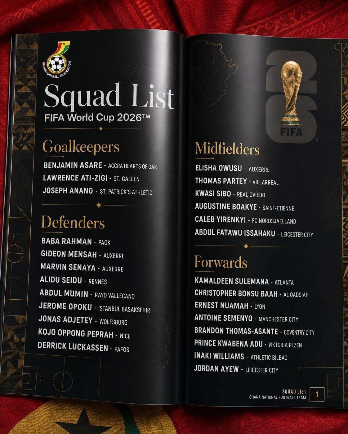 Ghana Names Final 26-Man Squad for 2026 World Cup
